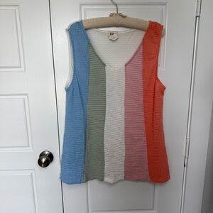 BiBi Blue and White Ribbed Sleeveless Tank Top NWOT